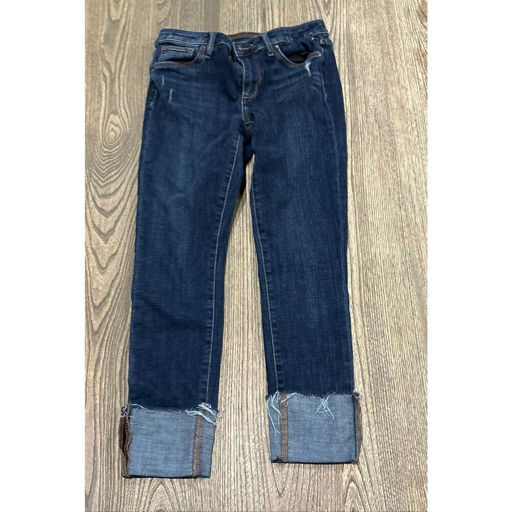 Joe's Womens Barb Cuff Crop Jeans Mid Rise Denim Stretch Dark Wash Blue Size 27